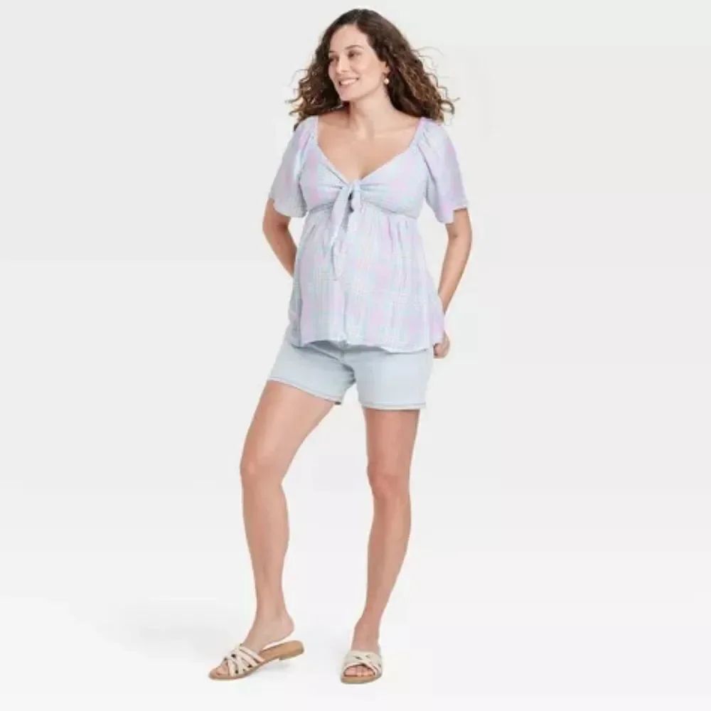 🔥Isabel Woven Peek-a-boo Tie-Front Maternity Top - Plaid